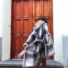 Wool square pattern coat with eco fur lining - Image 2
