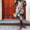 Wool square pattern coat with eco fur lining