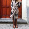 Wool square pattern coat with eco fur lining - Image 3