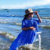 Ultra blue lace dress with belt and under dress - Image 2