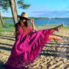 Fuchsia lace dress with belt and underdress