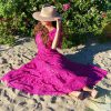 Fuchsia lace dress with belt and underdress - Image 2