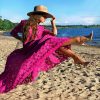 Fuchsia lace dress with belt and underdress - Image 3