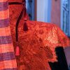 Terracotta lace dress with underdress and velvet belt - Image 3