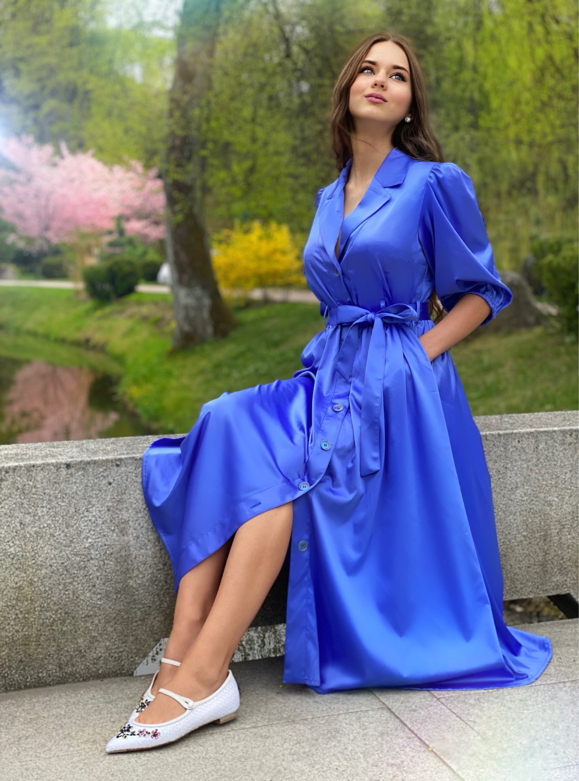 Royal blue silk satin dress