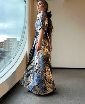 Blue gold marble long dress - Image 5