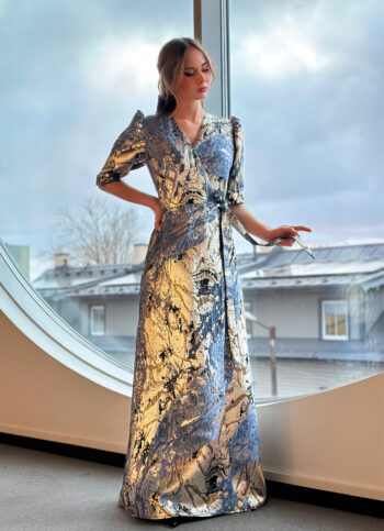 Blue gold marble long dress - Image 2