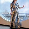 Blue gold marble long dress