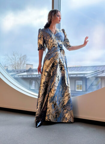 Blue gold marble long dress