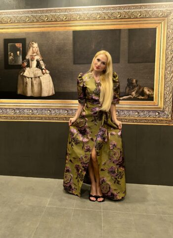 Pistachio plum floral long dress