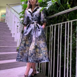 Magnificent colors of nature dress with crystal buttons