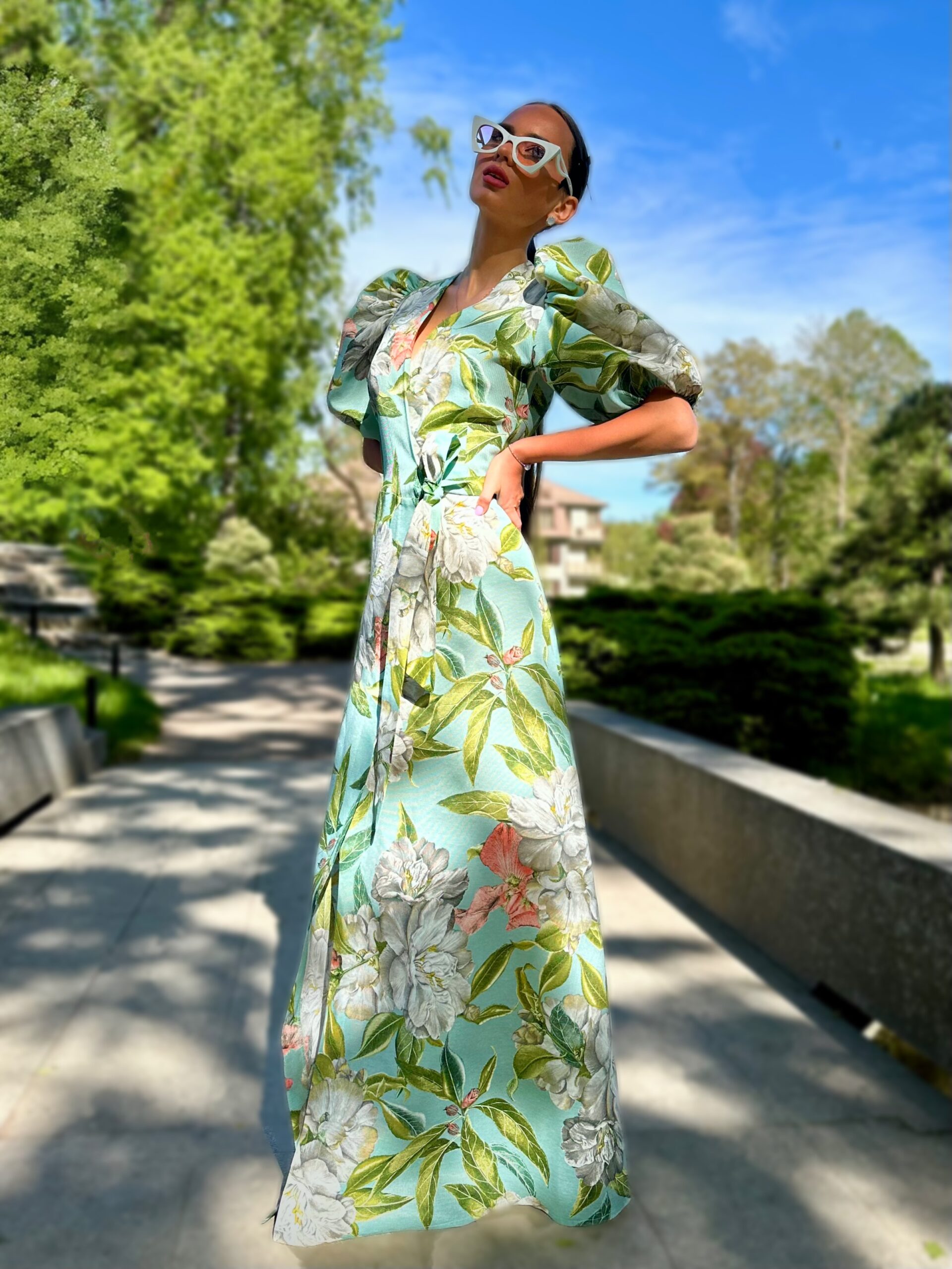 Spring Peons mint color Cotton long dress - Image 4