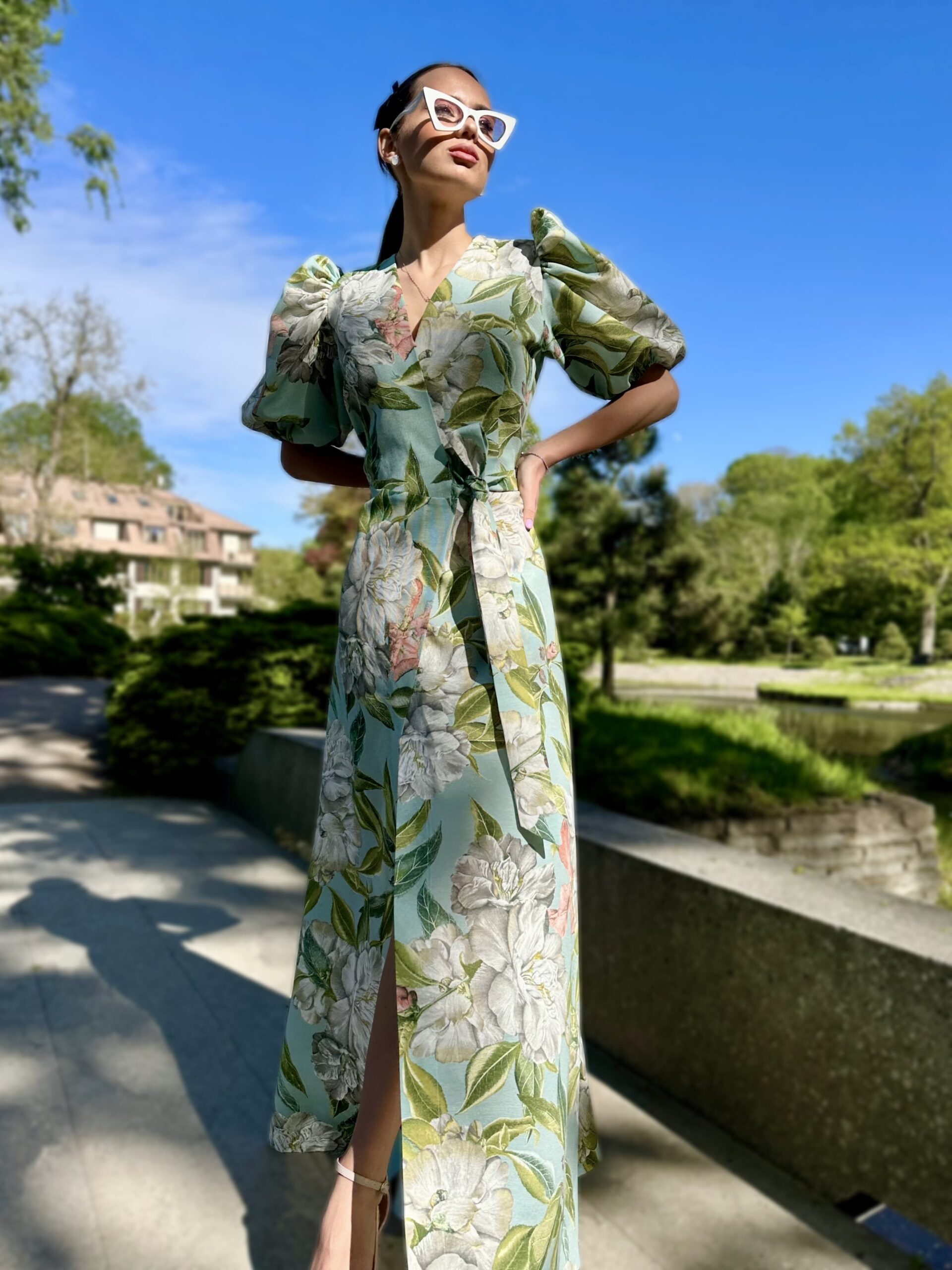 Spring Peons mint color Cotton long dress - Image 3