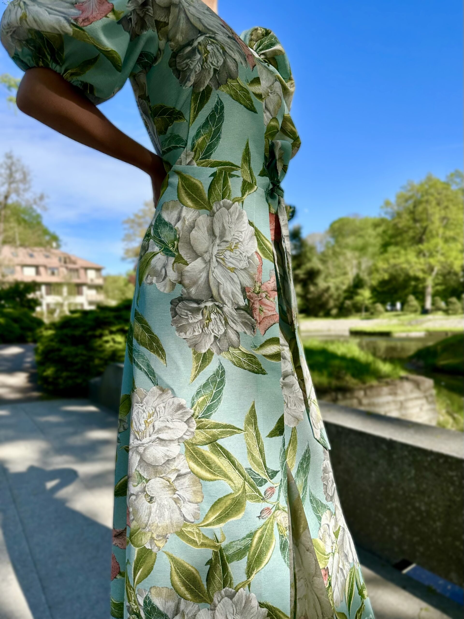 Spring Peons mint color Cotton long dress - Image 5