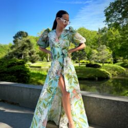 Spring Peons mint color Cotton long dress