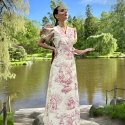 “Toile de Jouy” Cotton French Style long dress